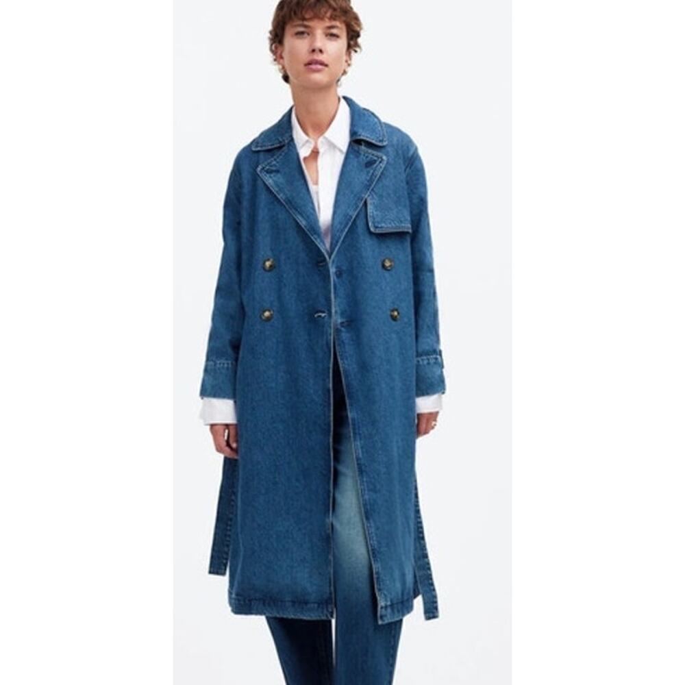 Madewell Denim Double Breasted Crop Trench Coat Ravenwood Wash NWT XS